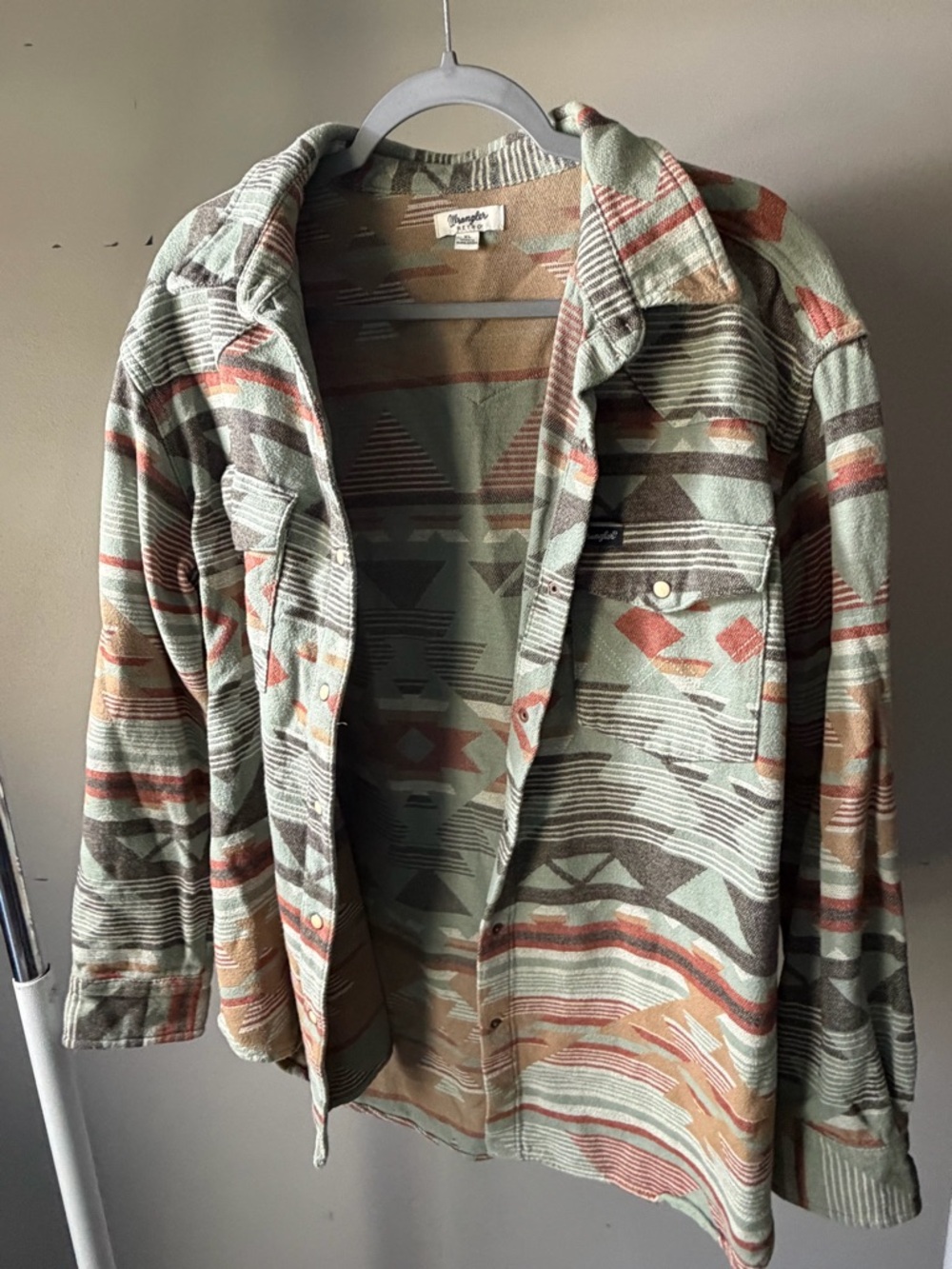 Wrangler Retro Southwestern Button-Up in Sage, Rust & Tan